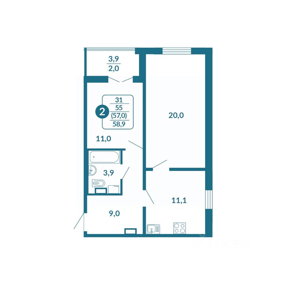 планировка квартиры 59 м2